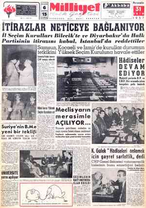  BUGÜN Perşembe "Akbaba ADRES : Cağaloğlu, Mollafenari sokak No. 1 - İSTANBUL İ TELGRAF: MİLLİYET, İstanbul POSTA KUTUSU :...