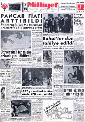  BUGÜN ADRES : Cağaloğlu, Mollafenari sokak No. 1 - İSTANBUL P Ü TELGRAF: MİLLİYET, İstanbul POSTA KUTUSU : 492, İstanbul...