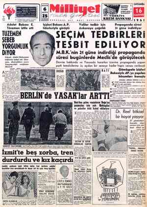  sokak No. 1 - İSTANBUL |£ TELGRAF: MİLLİYET, İstanbul POSTA KUTUSU : 492, İstanbul | Ü TELEFON : 27 42 10 ( Santral ) NLK BU