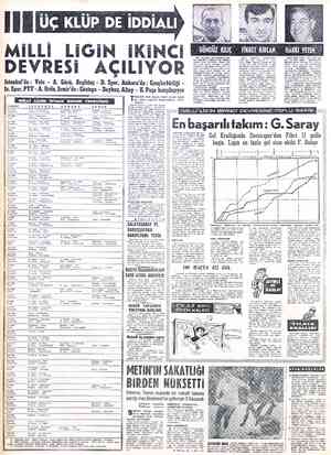  MİLLİ LiGİN iKiNCİ DEVRESİ AÇILIYOR İstanbul'da : Vefa - A. Gücü, Beşiktaş - D. Spor, Ankara'da: Gençlerbirliği - İz. Spor,