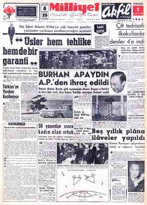  ADRES : Cağaloğlu, Mollafenari sokak No. 1 - İSTANBUL TELGRAF: MİLLİYET, İstanbul POSTA KUTUSU : 492, İstanbul PERŞEMBE...