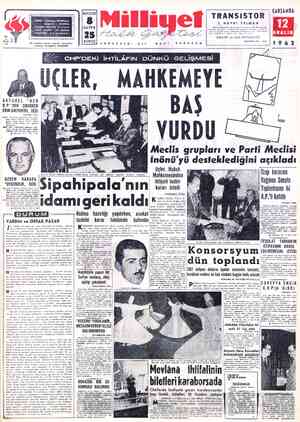  x. ADRES : Cağaloğlu, Mollafenari sokak No, 1 - İSTANBUL TELGRÂF: MİLLİYET, İstanbul POSTA- KUTUSU : 492; İstanbul TELEFROİN