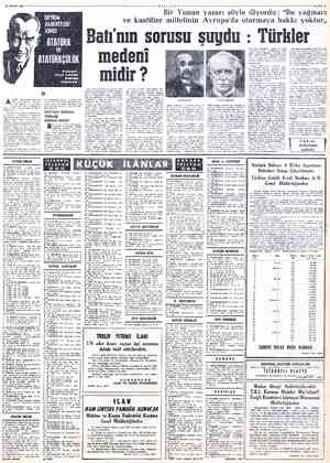 15 KASIM 1963- DEYRİM — HAREKETLERİ İÇİNDE HIALPRK ATATÜRKÇÜLÜK XAZAN Prof. TARIK ZAFER TUNAYA MİLLİYET" *SAYFA: 5 Bir Yunan