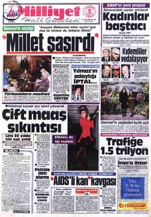  ÇAZLAİRMLLLA 16 SAYFA© 150 LİRA (KDV DAHİL) ğ Z banlılara nasihat 4 YP Genel Başkanı Süleyman Demirel, dün bir grup türbanlı