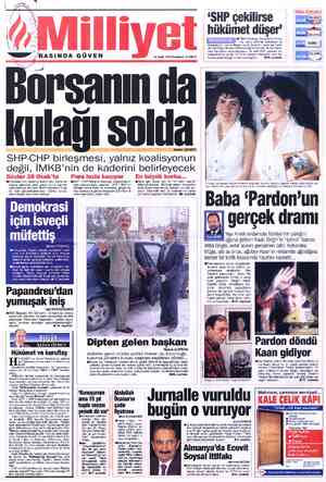  Ü//qASINDA GÜVEN Borsanın da kulağı solda 16 Ocak 1995 Pazartesi 15.000 TL Nedim ŞENER SHP-CHP birleşmesi, yalnız koalisyonun