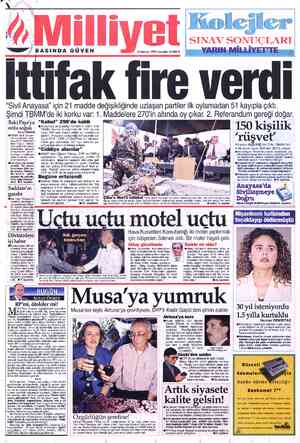  BASINDA GÜVEN 15 Haziran 1995 Perşembe 15.000 TL İttifak fire verdi “Sivil Anayasa” için 21 madde değişikliğinde uzlaşan...