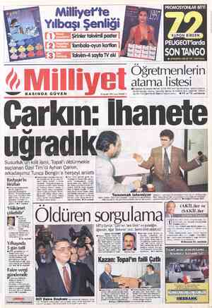  Milliyet'te Yılbaşı Şenliği (Şirinler takvimli poster Tombala-oyun kartları 'Takvim-4 sayfa TV eki PROMOSYONLAR BİTTİ KUPON
