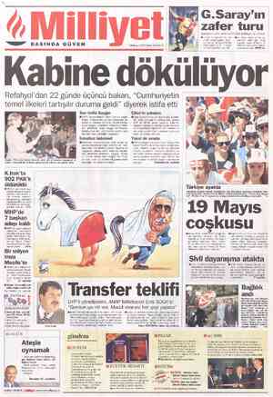 ” BASINDA GÜVEN 18 Mayıs 1997 Pazar 40.000 TL W G.Saray'ın N7 zafer turu İ Şampiyon, zafer sevincini A.Gücü galibiyeti ile