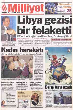  ©Emprime nevre:! ©Yastık kılıfı —e BASINDA GÜVEN 22 Şubat 1998 Pazçar 100.000 TL Bugün... Libya gezisi bir felaketti RP'nin