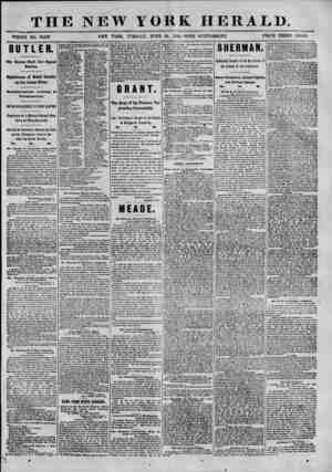  THE NEW YORK HERALD. WHOLE NO. 10,133. NEW YORK, TUESDAY, JUNE 14, 18G4.-WITH SUPPLEMENT. PRICE THREE CENTS. BUTLER. The...
