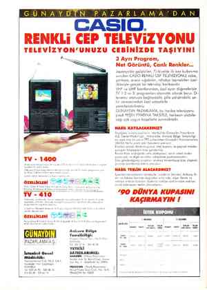  İy TV - 1400 Avucunuza kolayca sığacak boyulta, 6.5 cm ekrcin lerinden bir yenisi daha... Dokunun, 3 ayrı programdan...