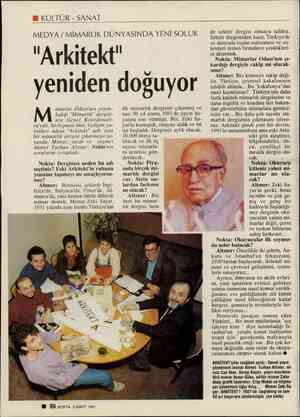  KÜLTÜR - SANAT MEDYA / MİMARLIK DÜNYASINDA YENİ SOLUK "Arkitekt" yeniden doğuyor imarlar Odası'nın yayım- ladığı "Mimarlık"