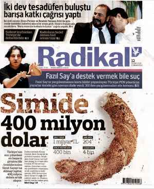 Radikal Gazetesi 12 Ocak 2013 kapağı