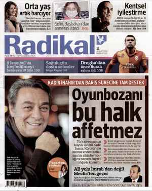 Radikal Gazetesi 11 Şubat 2013 kapağı