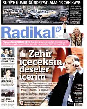 Radikal Gazetesi 12 Şubat 2013 kapağı