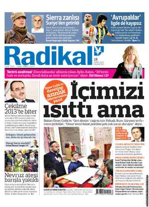 Radikal Gazetesi 18 Mart 2013 kapağı