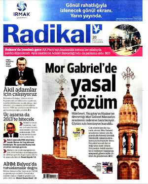 Radikal Gazetesi 20 Mart 2013 kapağı