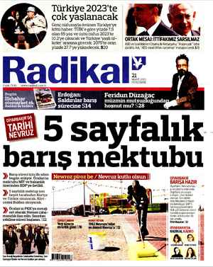 Radikal Gazetesi 21 Mart 2013 kapağı