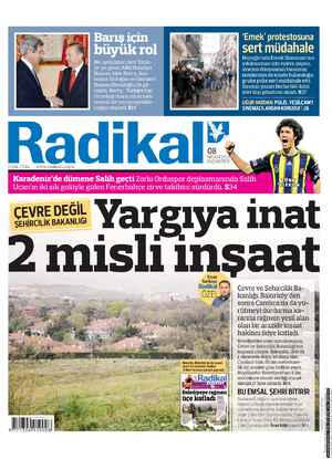 Radikal Gazetesi 8 Nisan 2013 kapağı