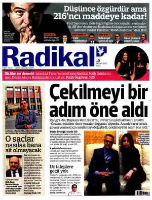Radikal Gazetesi 16 Nisan 2013 kapağı