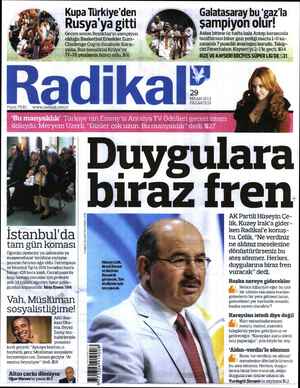 Radikal Gazetesi 29 Nisan 2013 kapağı