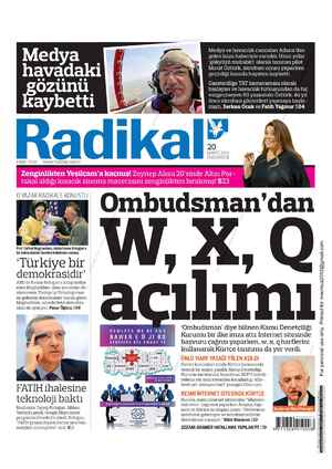 Radikal Gazetesi 20 Mayıs 2013 kapağı