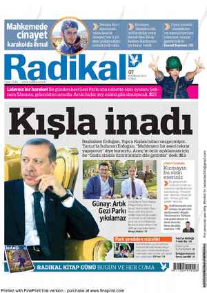 Radikal Gazetesi 7 Haziran 2013 kapağı