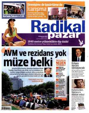 Radikal Gazetesi 9 Haziran 2013 kapağı