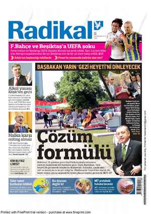 Radikal Gazetesi 11 Haziran 2013 kapağı