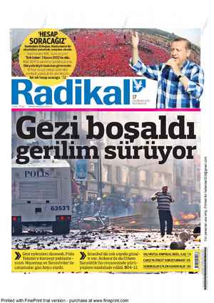 Radikal Gazetesi 17 Haziran 2013 kapağı