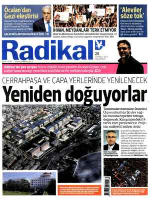 Radikal Gazetesi 29 Temmuz 2013 kapağı