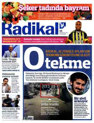 Radikal Gazetesi 8 Ağustos 2013 kapağı
