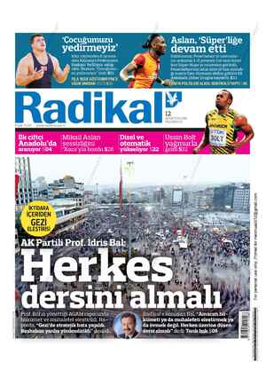Radikal Gazetesi 12 Ağustos 2013 kapağı