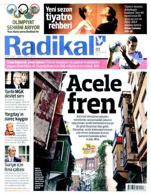 Radikal Gazetesi 3 Eylül 2013 kapağı