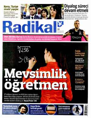 Radikal Gazetesi 16 Eylül 2013 kapağı