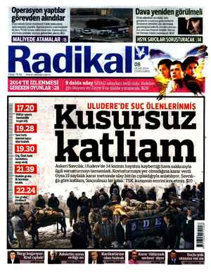Radikal Gazetesi January 8, 2014 kapağı