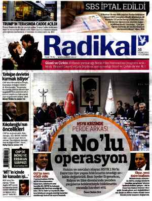 Radikal Gazetesi January 16, 2014 kapağı