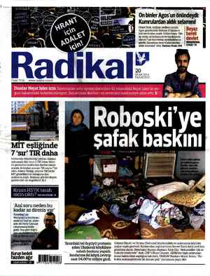 Radikal Gazetesi January 20, 2014 kapağı
