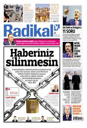 Radikal Gazetesi February 19, 2014 kapağı