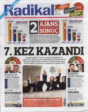Radikal Gazetesi 31 Mart 2014 kapağı