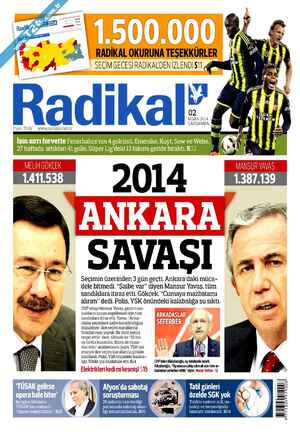 Radikal Gazetesi 2 Nisan 2014 kapağı
