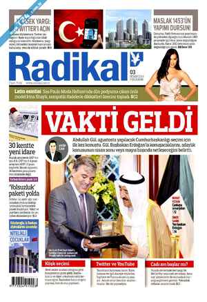 Radikal Gazetesi 3 Nisan 2014 kapağı