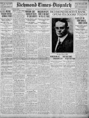 Richmond Times Dispatch Newspaper 16 Kasım 1914 kapağı