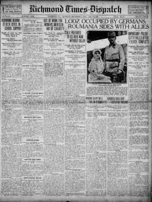 Richmond Times Dispatch Newspaper 7 Aralık 1914 kapağı