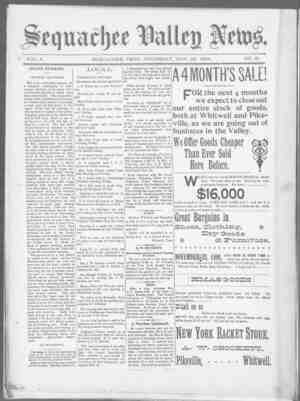 Sequachee Valley News Newspaper November 26, 1896 kapağı