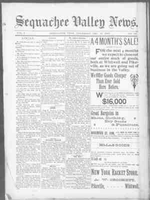 Sequachee Valley News Newspaper December 10, 1896 kapağı