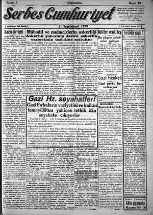 Serbes Cumhuriyet Gazetesi 5 Kasım 1930 kapağı