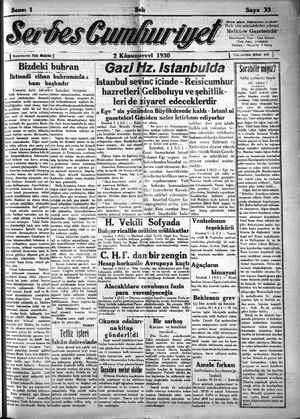 Serbes Cumhuriyet Gazetesi 2 Aralık 1930 kapağı