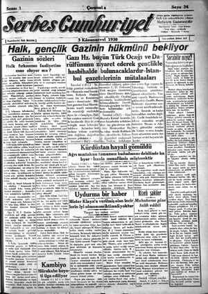 Serbes Cumhuriyet Gazetesi 3 Aralık 1930 kapağı
