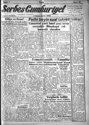 Serbes Cumhuriyet Gazetesi 5 Aralık 1930 kapağı